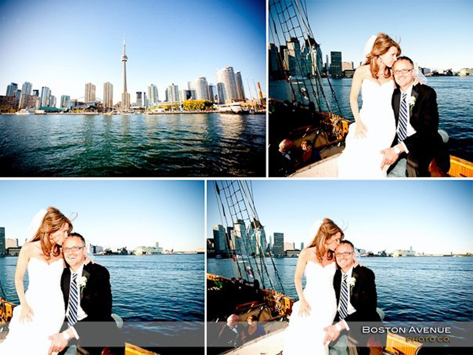 Montage of bride and groom on a wedding cruise in Toronto.